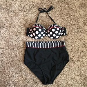 High Waisted Black/White Bikini w/Removable Straps